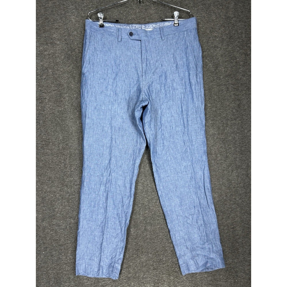 100% Linen Dress Pants Slacks Men 34x30 Blue Bar III Beach Wedding Preppy